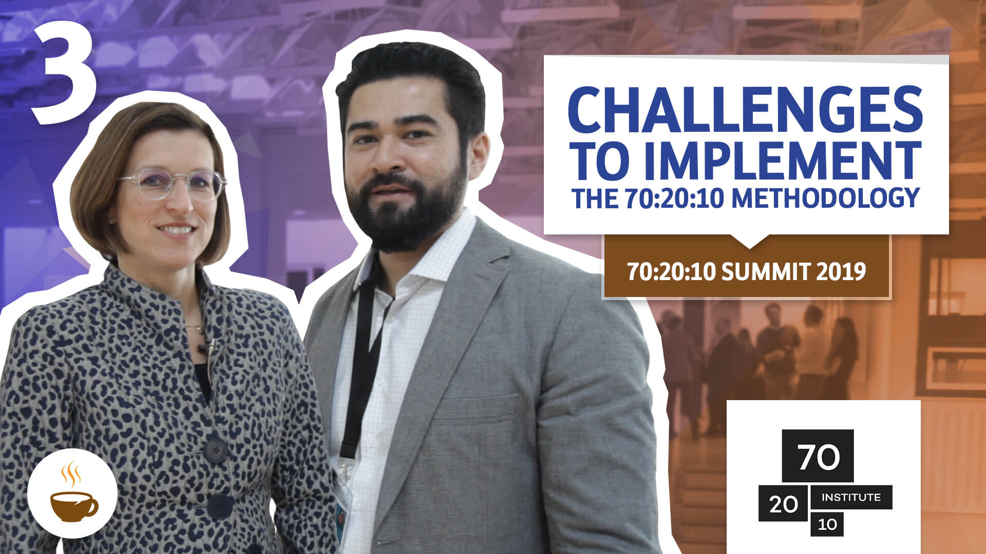 Foto de Wagner Cassimiro e Vivian durante a entrevista Challenges to implement the 70:20:10 methodology – 70:20:10 Summit, 2019