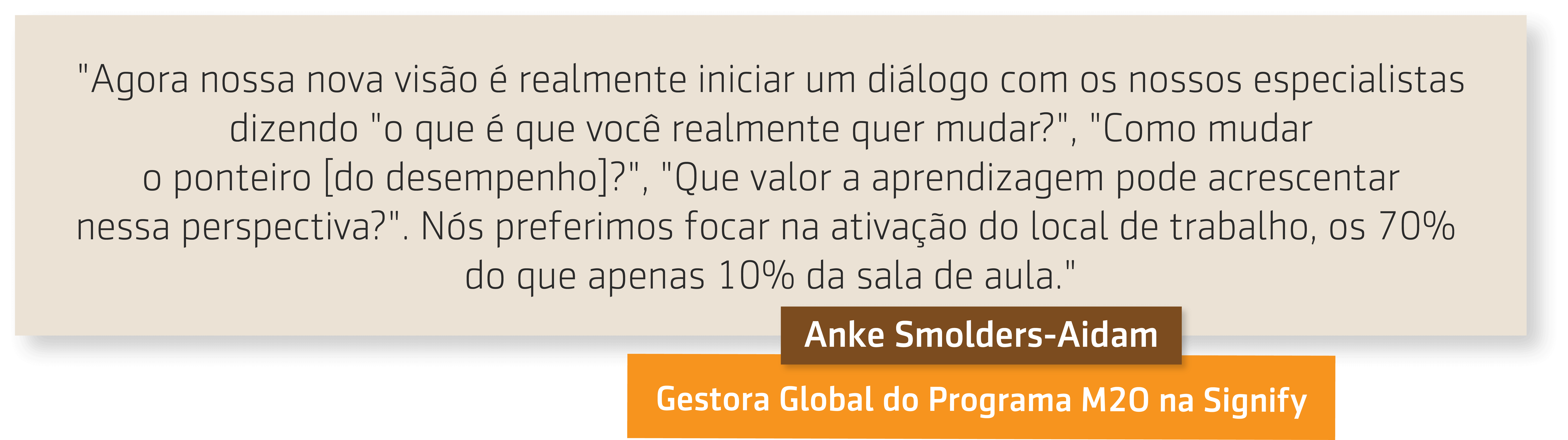 Resumo da entrevista sobre Uma nova visão para T&D na Signify – 70:20:10 Summit, 2019